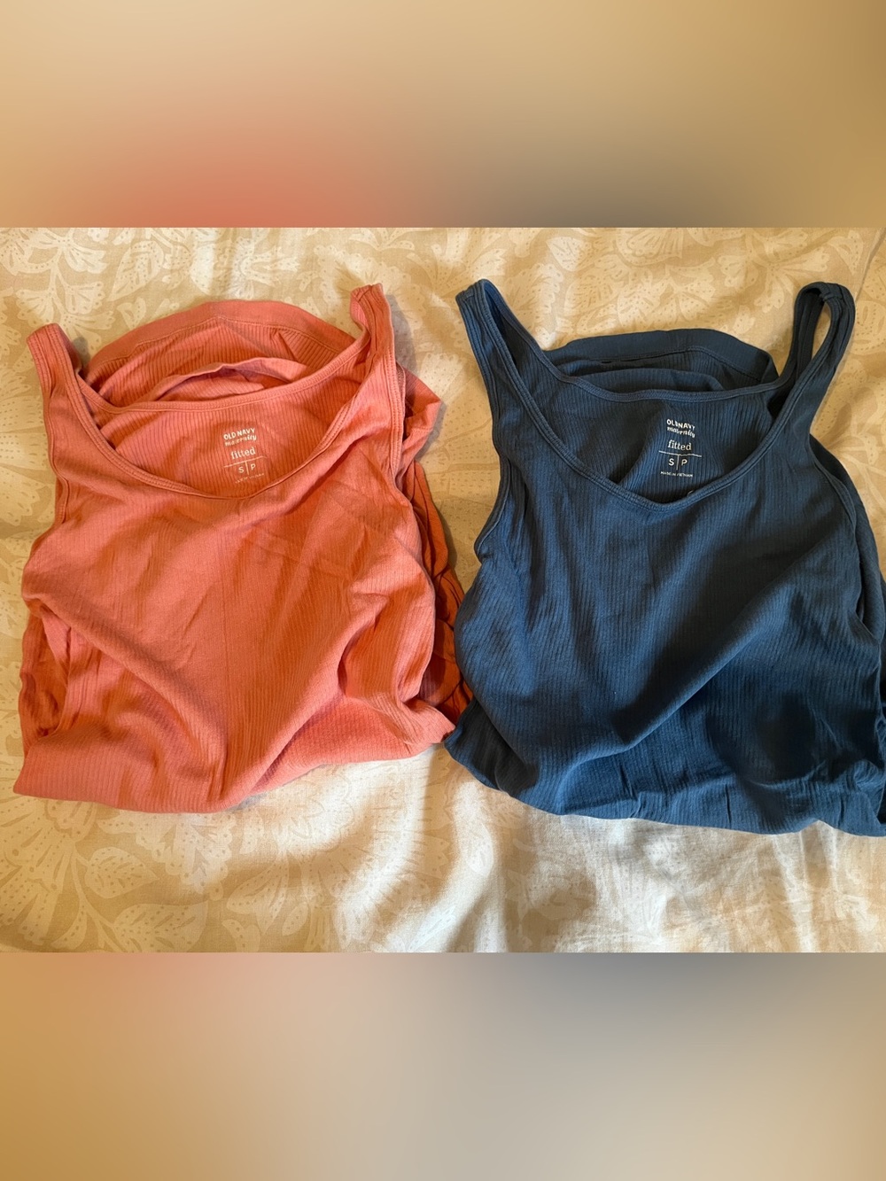 Old Navy Ribbed Maternity Tank Top Duo - Coral and Navy